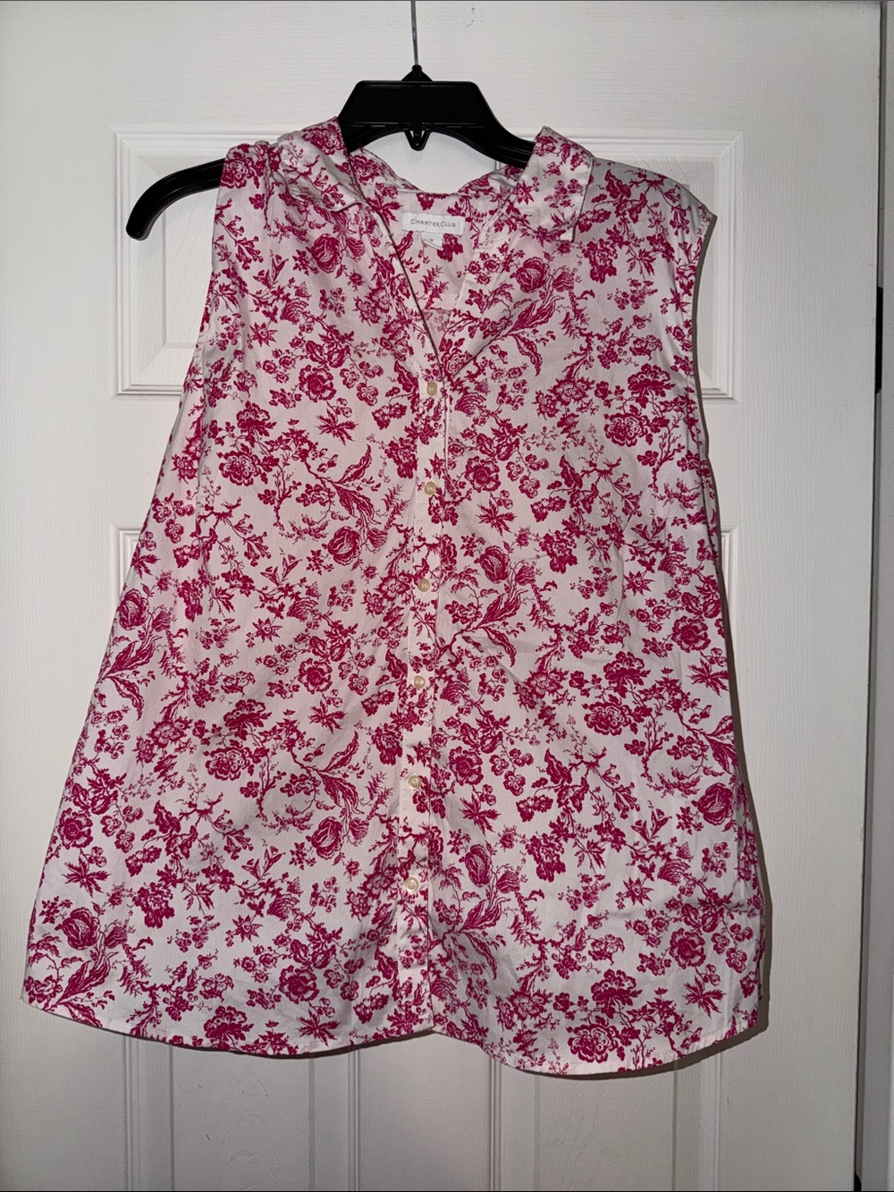 Charter Club White Top with Hot Pink Floral Print